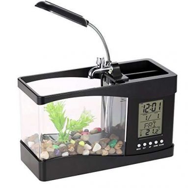 USB Desktop Mini Fish Tank Aquarium with LED Clock