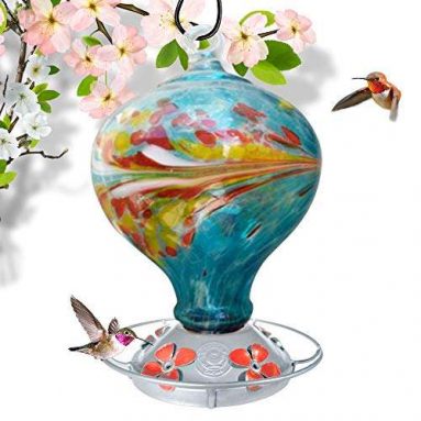 Grateful Gnome Glass Blue Egg Hummingbird Feeder