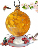 Hummingbird Feeder Hand Blown Glass Orange Globe