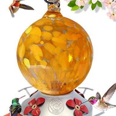 Hummingbird Feeder Hand Blown Glass Orange Globe